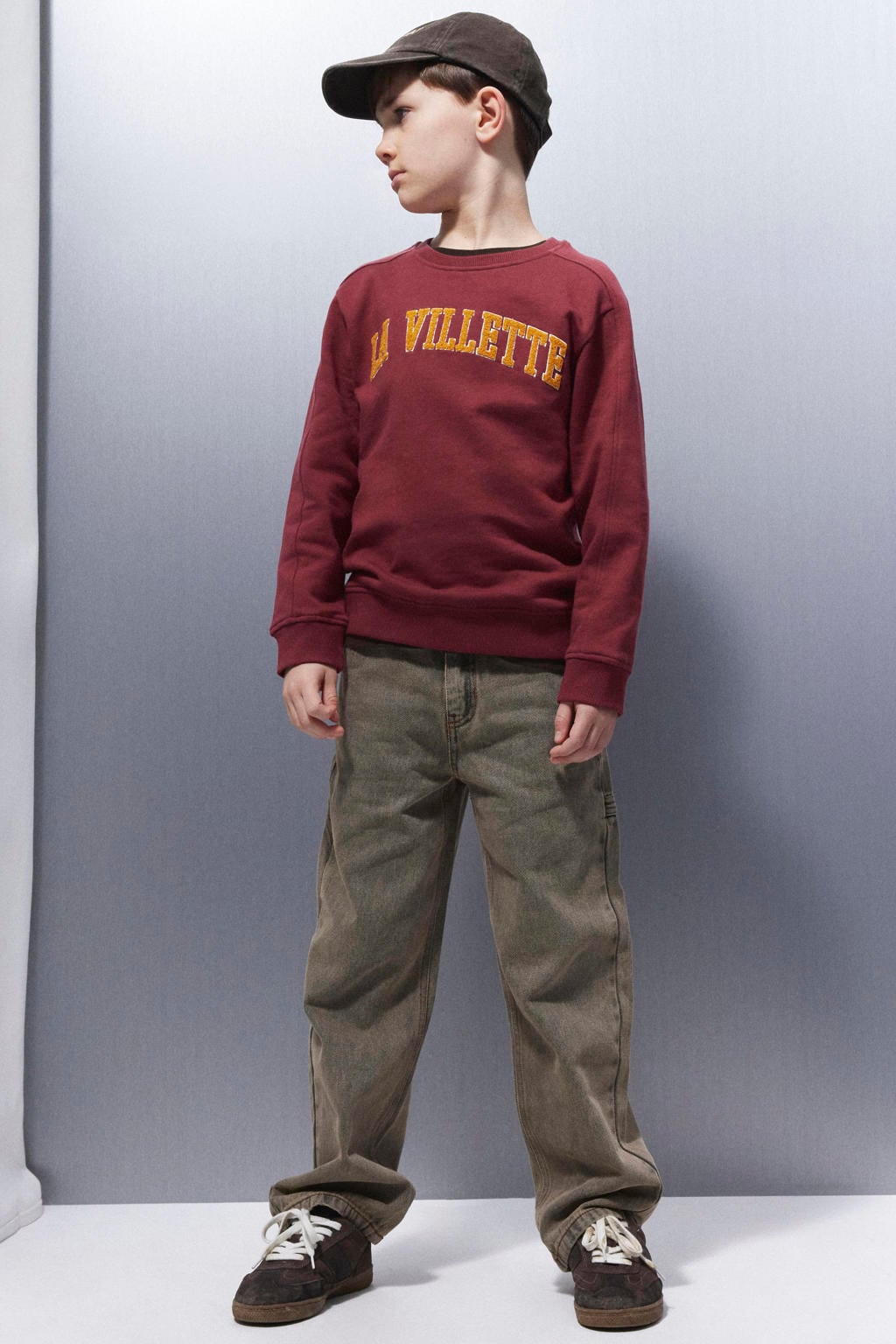 Bruine jongens NAME IT KIDS straight leg jeans medium brown van denim met rits- en knoopsluiting en effen