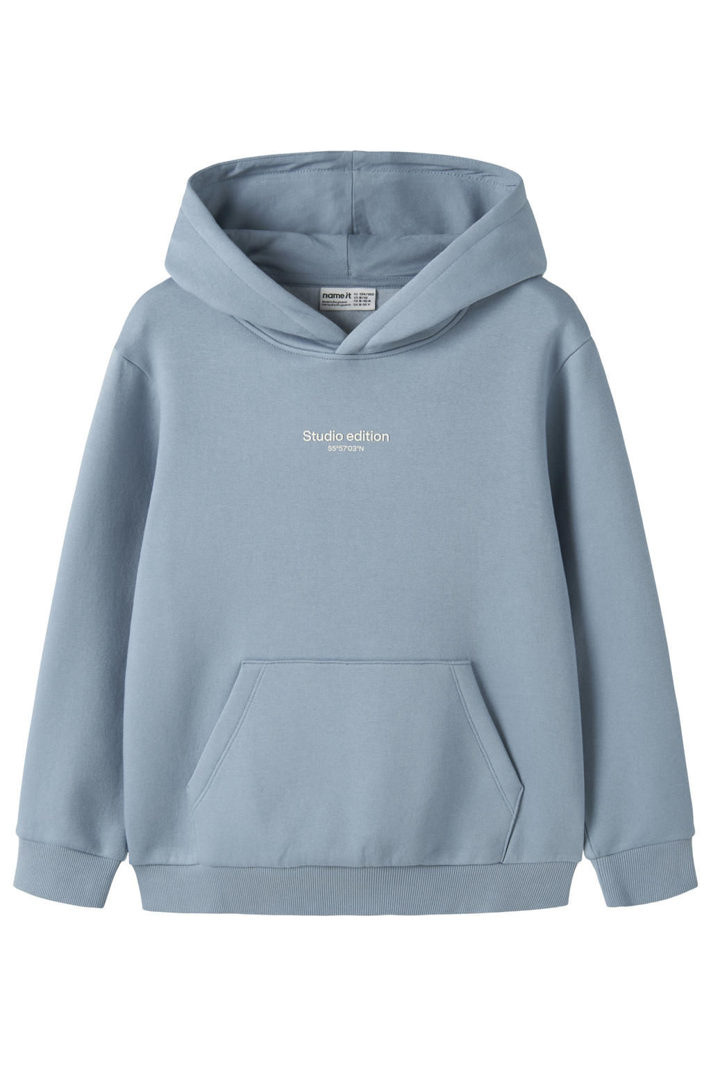 Lichtblauwe jongens NAME IT KIDS hoodie van sweat materiaal met tekst print, lange mouwen en capuchon