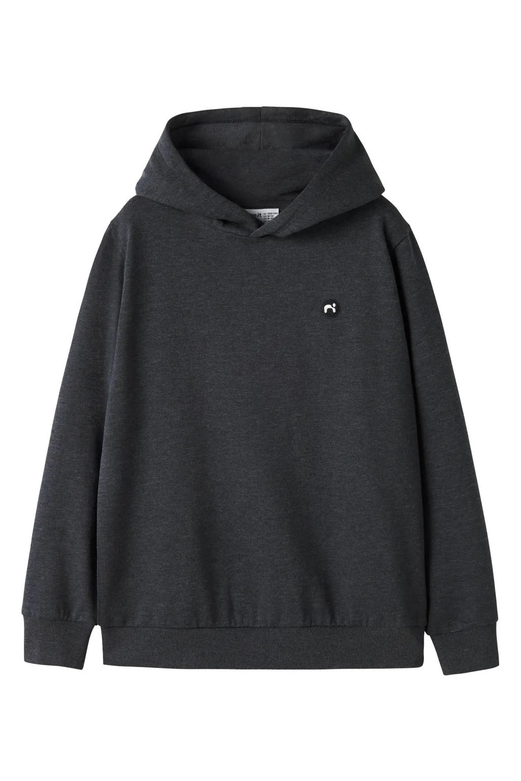 Grijze jongens NAME IT KIDS hoodie van sweat materiaal met effen, lange mouwen en capuchon