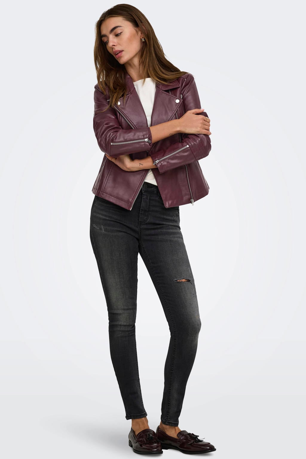 ONLY imitatieleren leren bikerjack quilted