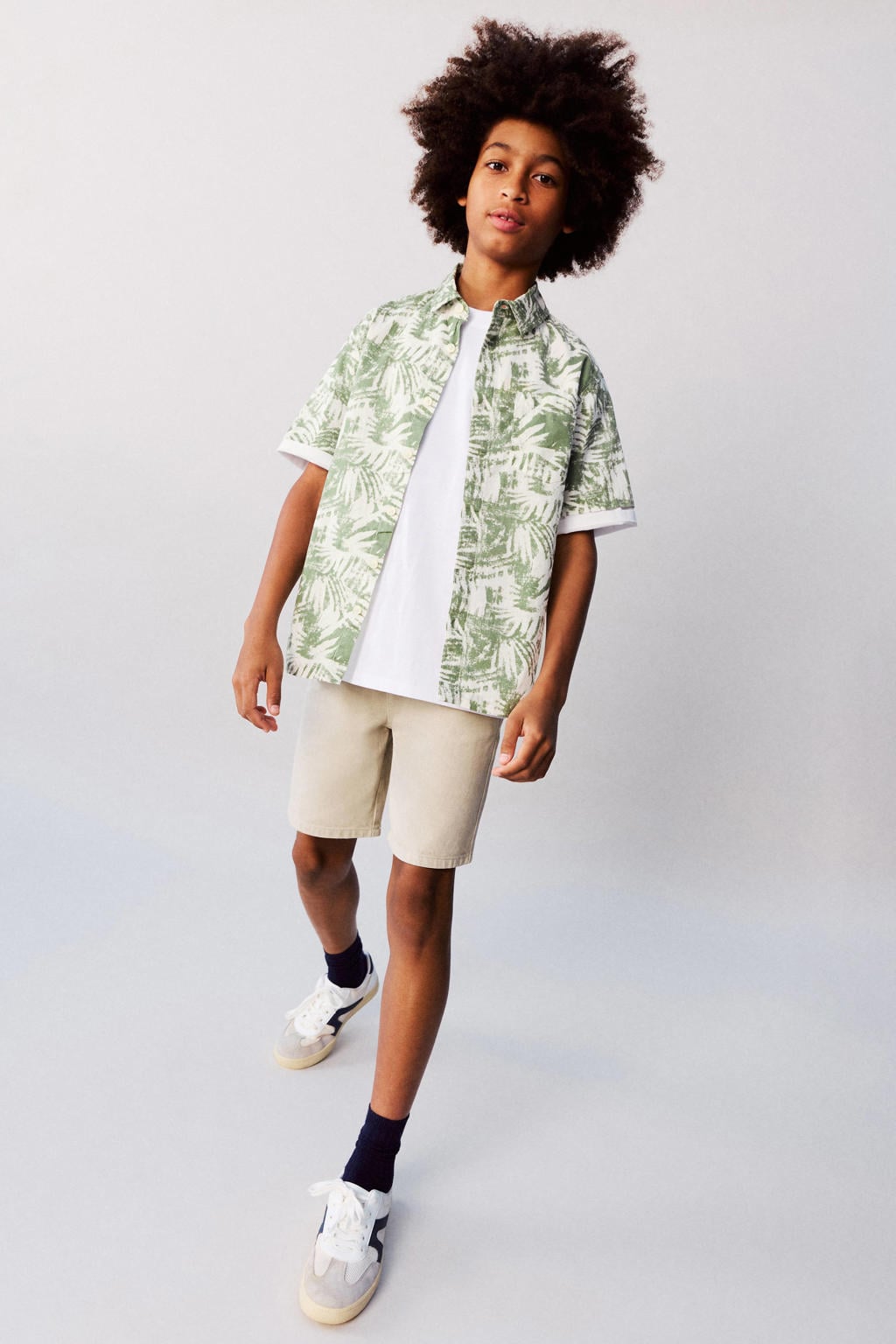 Lichtbruine jongens Mango Kids casual short van katoen met elastische tailleband met koord en effen