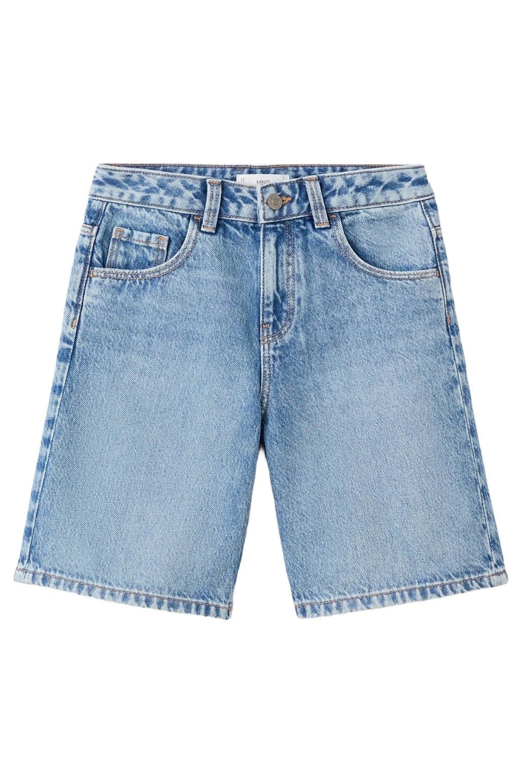 Medium blue denim jongens Mango Kids short van denim met rits- en knoopsluiting en effen
