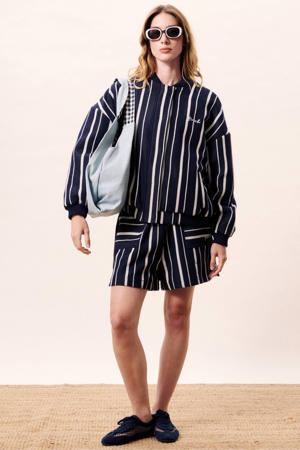 gestreepte bomberjack marineblauw