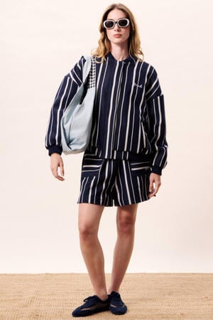 gestreepte bomberjack marineblauw