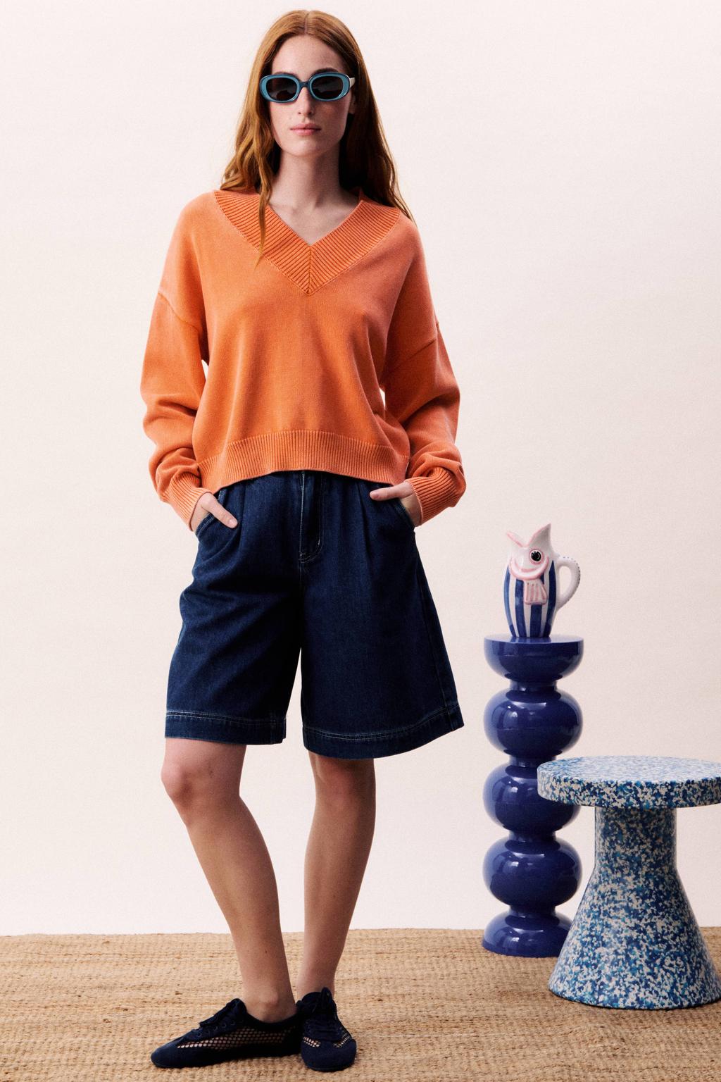 Dark blue denim dames FRNCH high waist dark blue van denim met loose fit en rits- en knoopsluiting