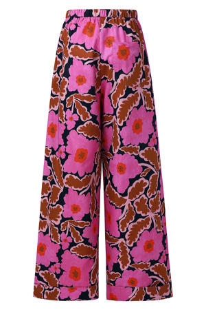 wide leg high waist gebloemde broek roze