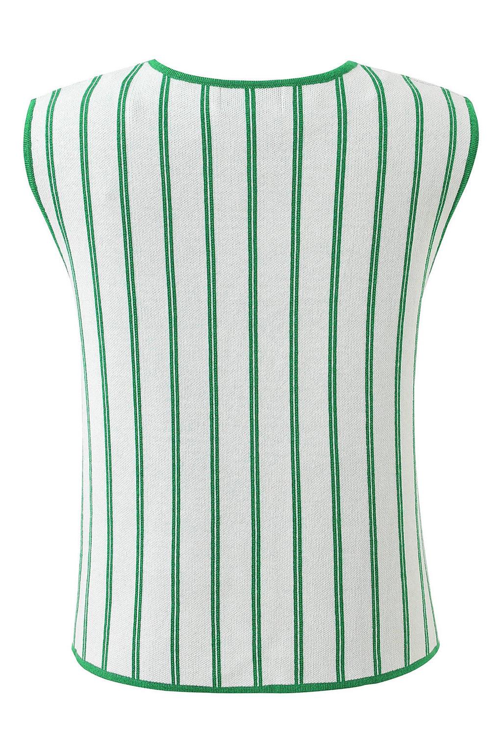 Ecru en groene dames FRNCH gestreepte top van polyester met ronde hals