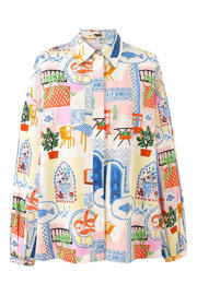 thumbnail: Multikleurige dames FRNCH blouse van katoen met lange mouwen, klassieke kraag en knoopsluiting