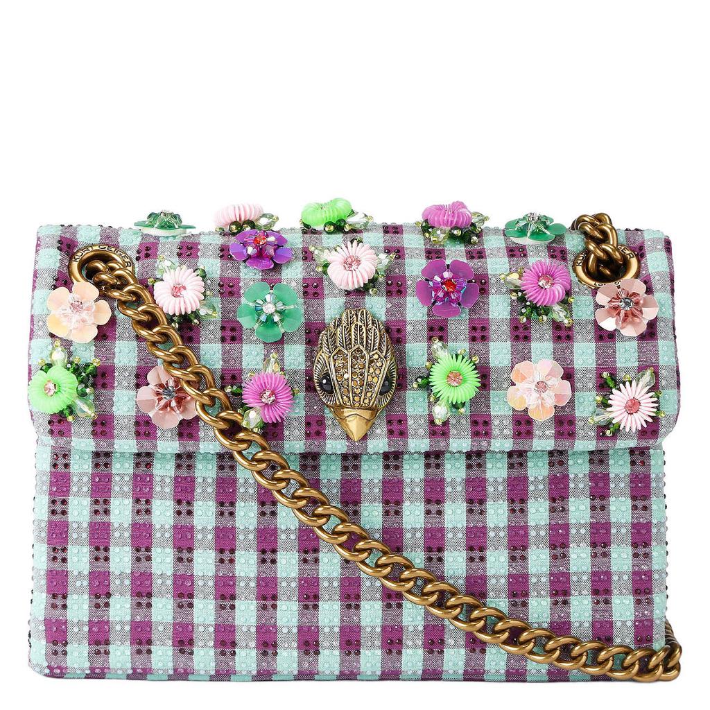 Kurt Geiger geruite crossbody tas Kensington met strass paars/lichtblauw