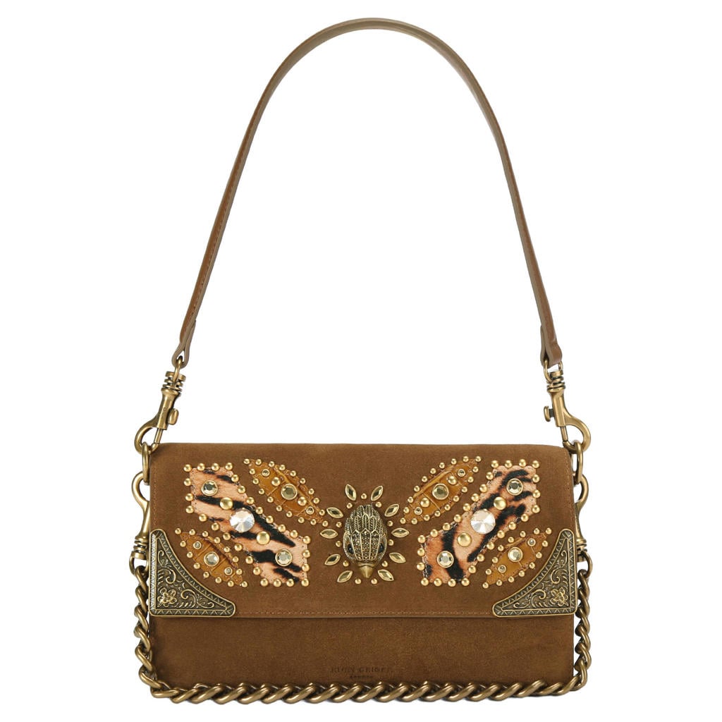 Kurt Geiger suède schoudertas Sloane cognac