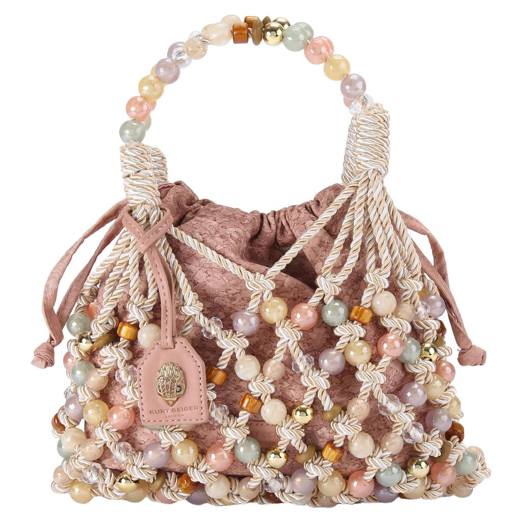 Kurt Geiger mini macramé handtas met kralen beige/multi