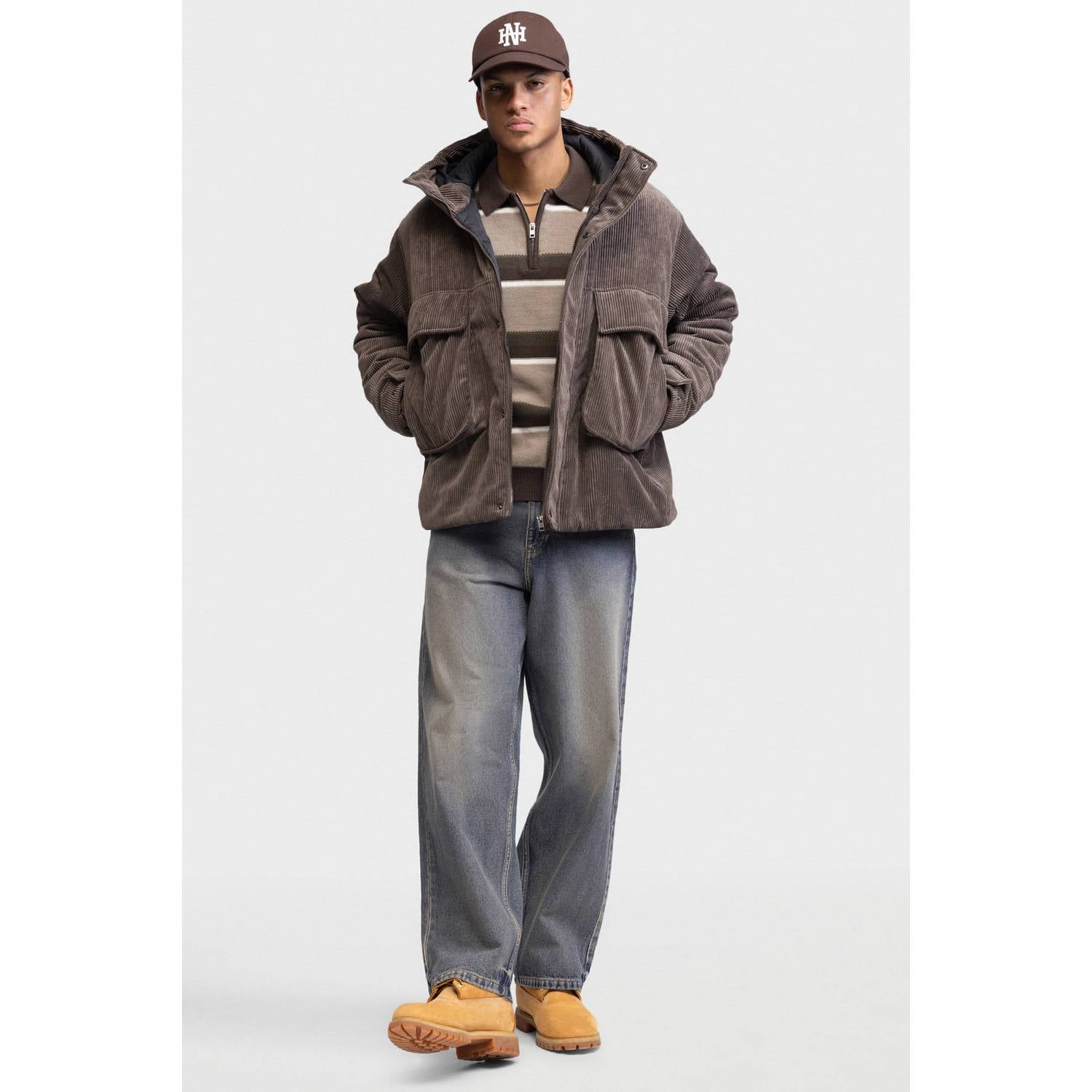 Redefined Rebel katoenen oversized gestreepte gebreide trui vintage khaki