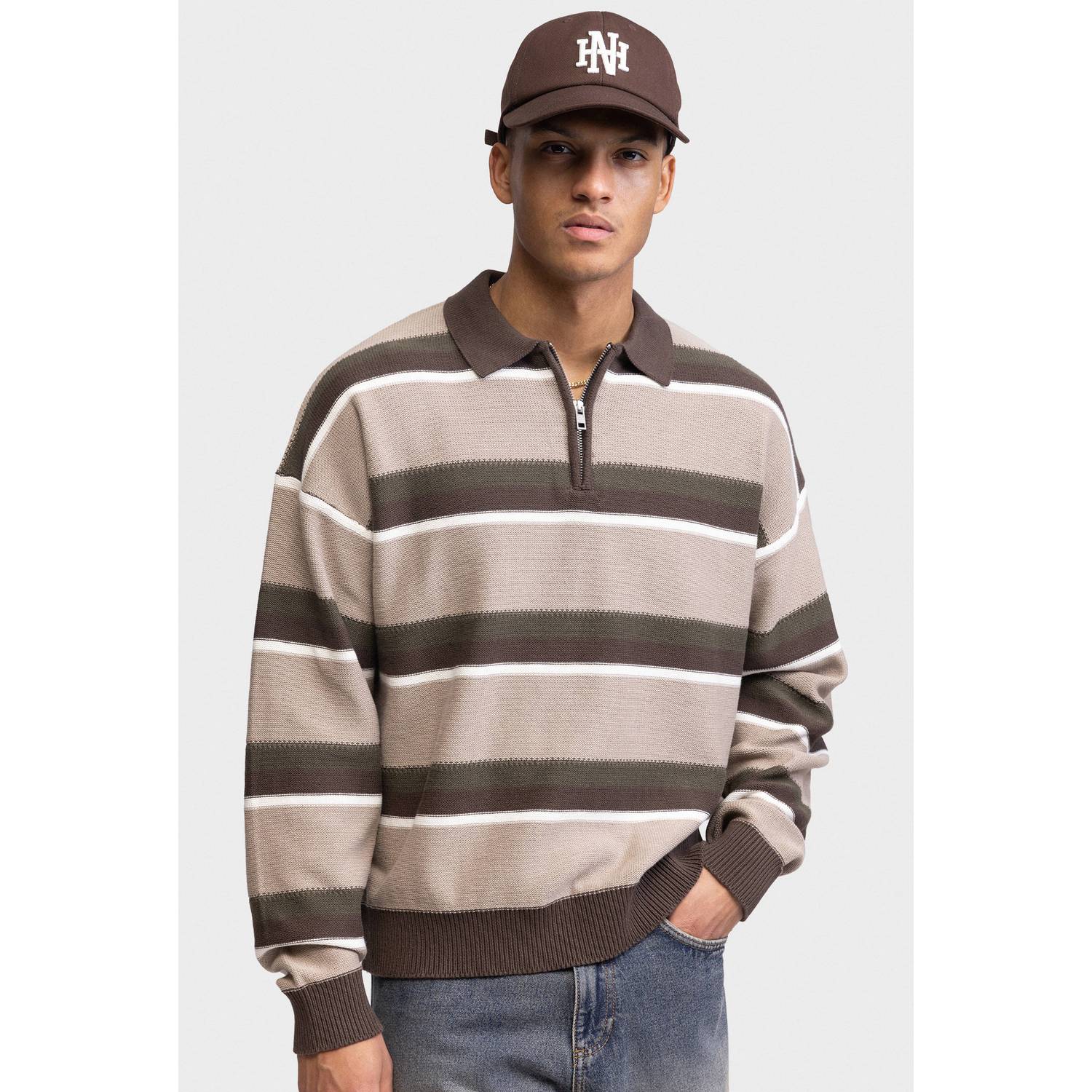 Redefined Rebel katoenen oversized gestreepte gebreide trui vintage khaki