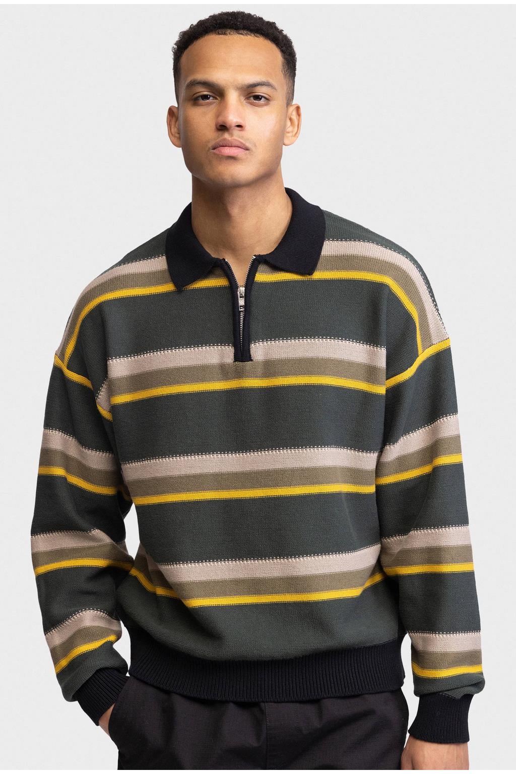 Redefined Rebel katoenen oversized gestreepte trui - deep forest