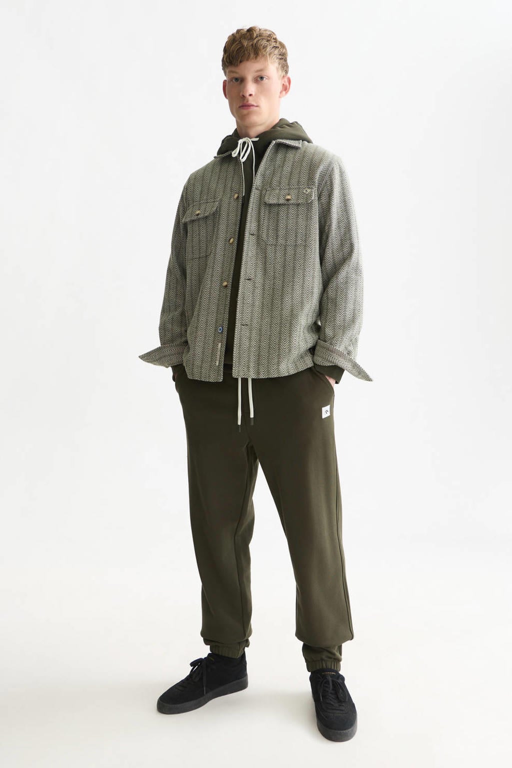 Groene heren Scotch & Soda relaxed fit jacquard overhemd en wol met lange mouwen en klassieke kraag