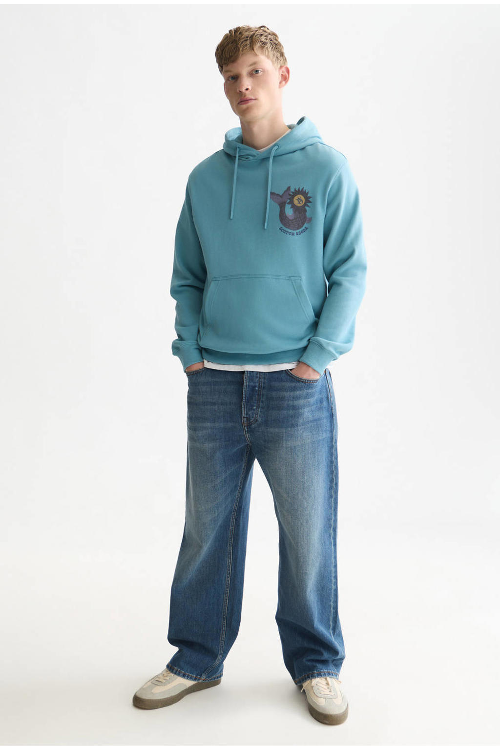 Scotch & Soda regular fit hoodie met backprint - blauw