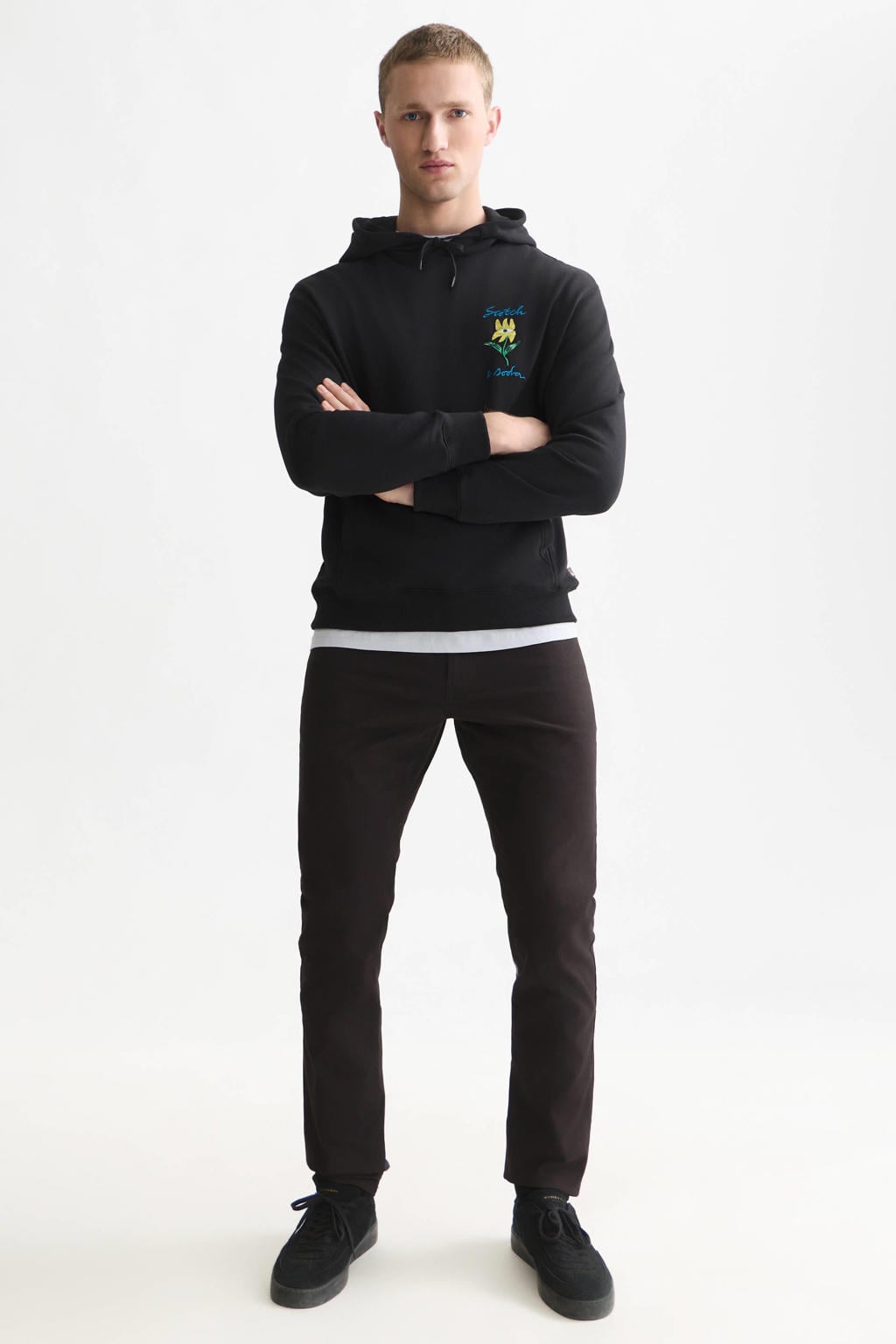 Scotch & Soda regular fit hoodie met backprint - zwart