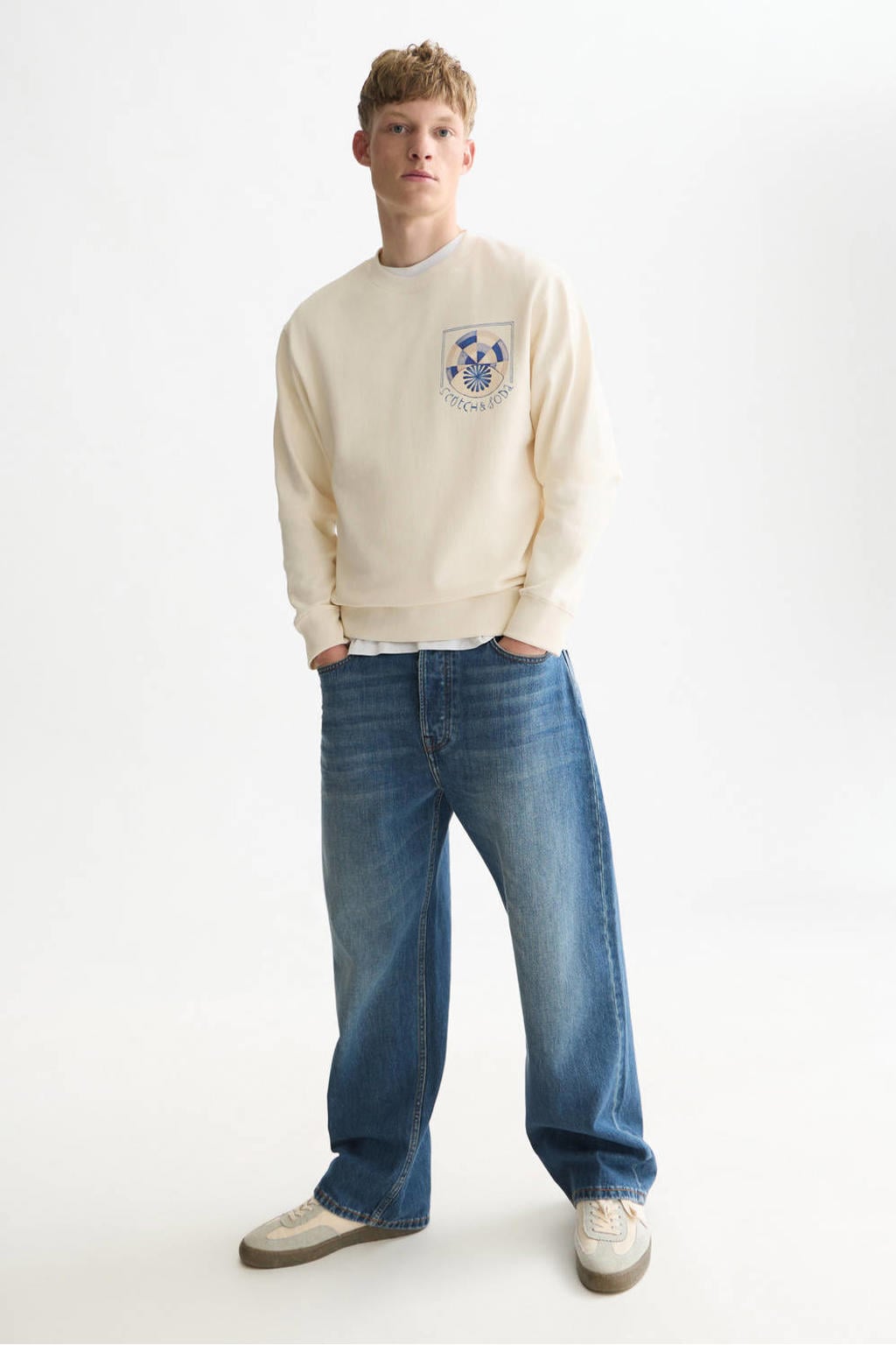 Scotch & Soda regular fit sweater met backprint - eggnog