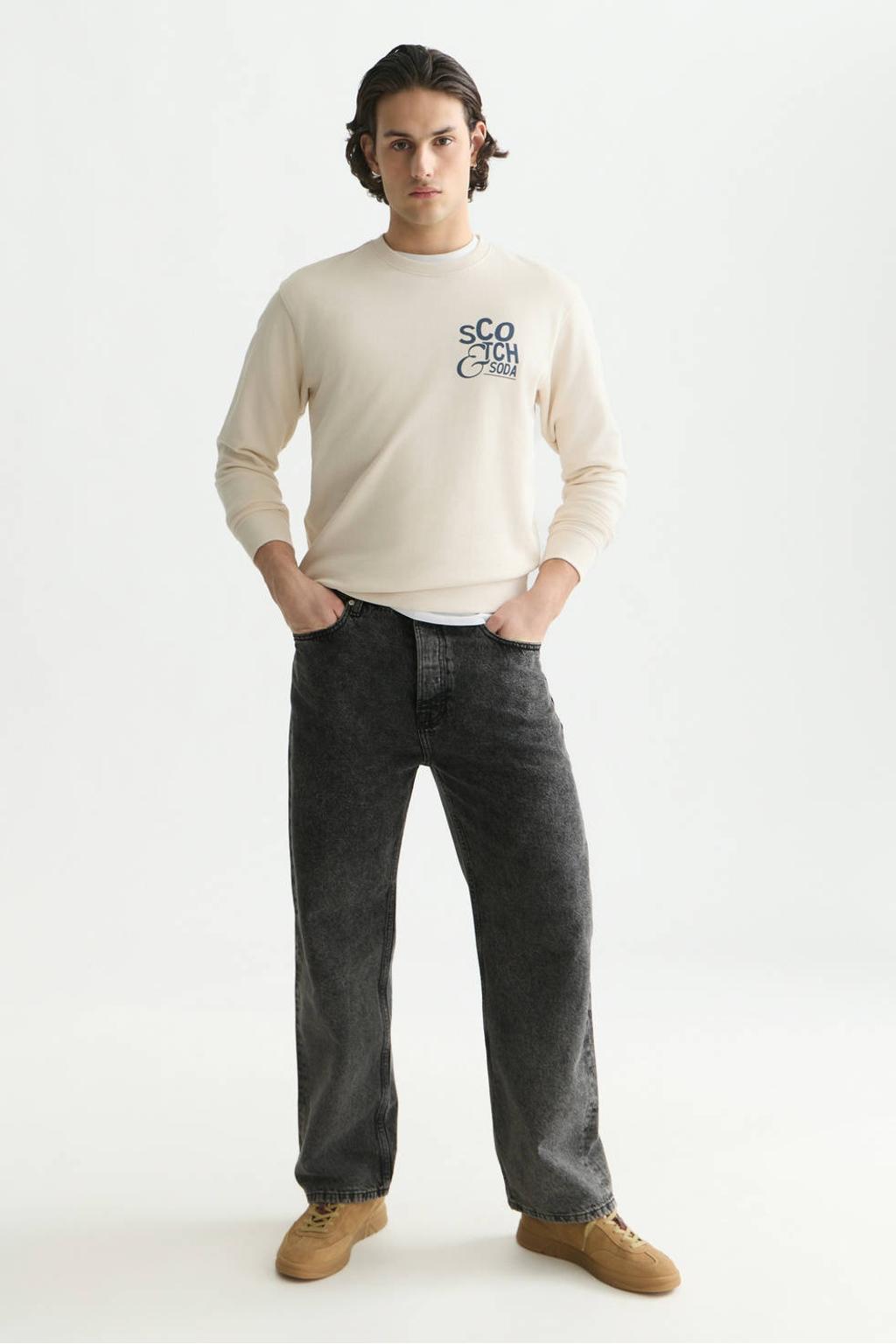 Scotch & Soda katoenen regular fit sweater met print - ecru