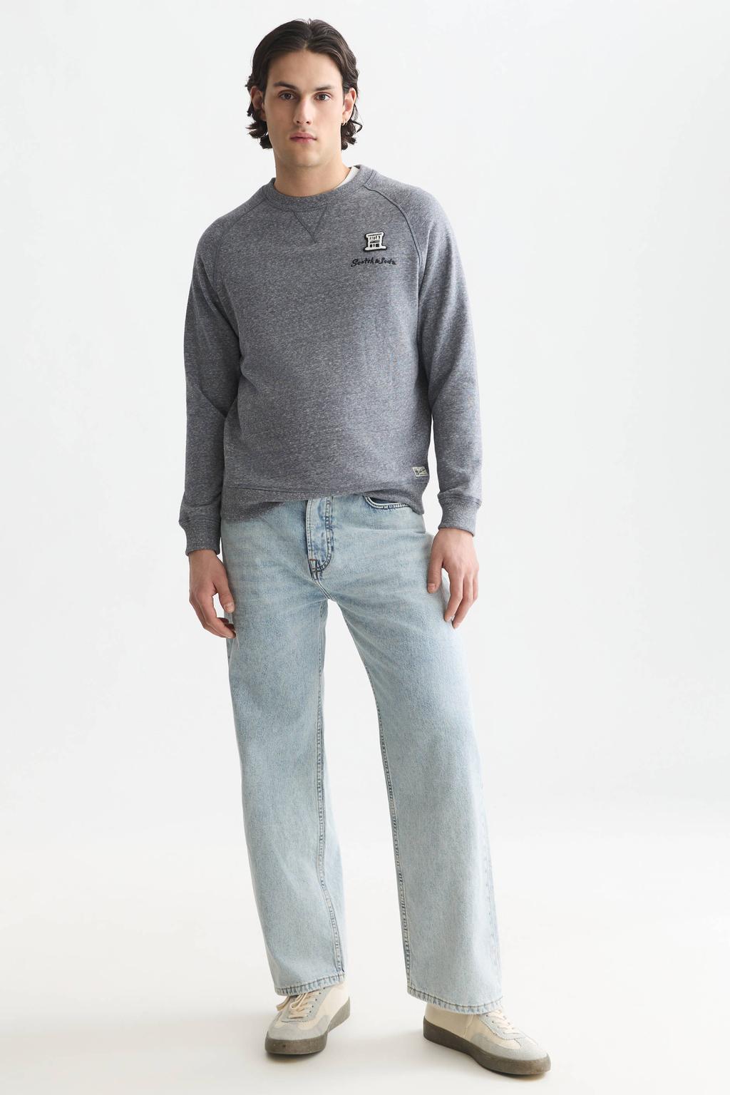 Scotch & Soda regular fit sweater met borduursels - donkerblauw