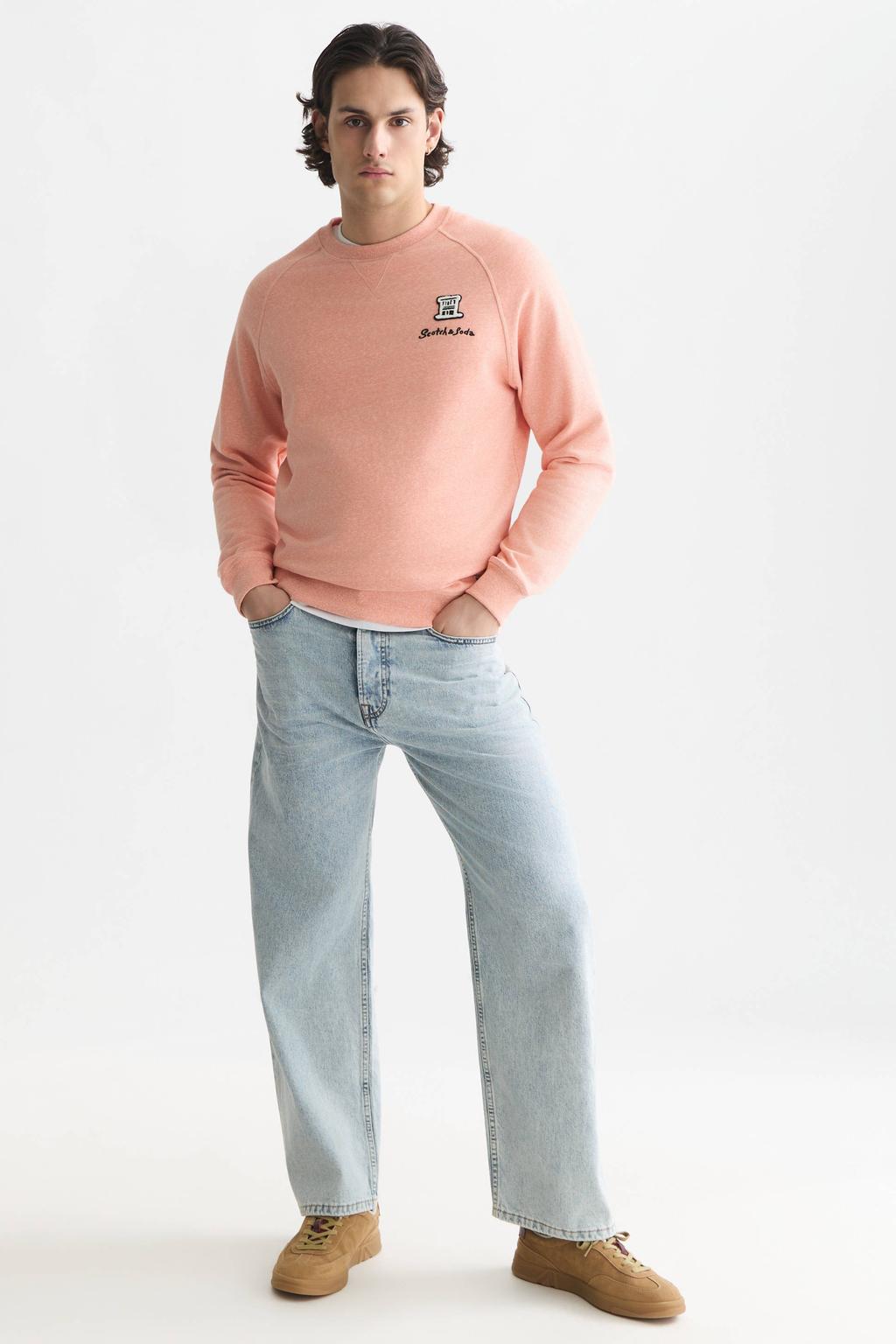 Scotch & Soda regular fit gemêleerde sweater met borduursels - zalm