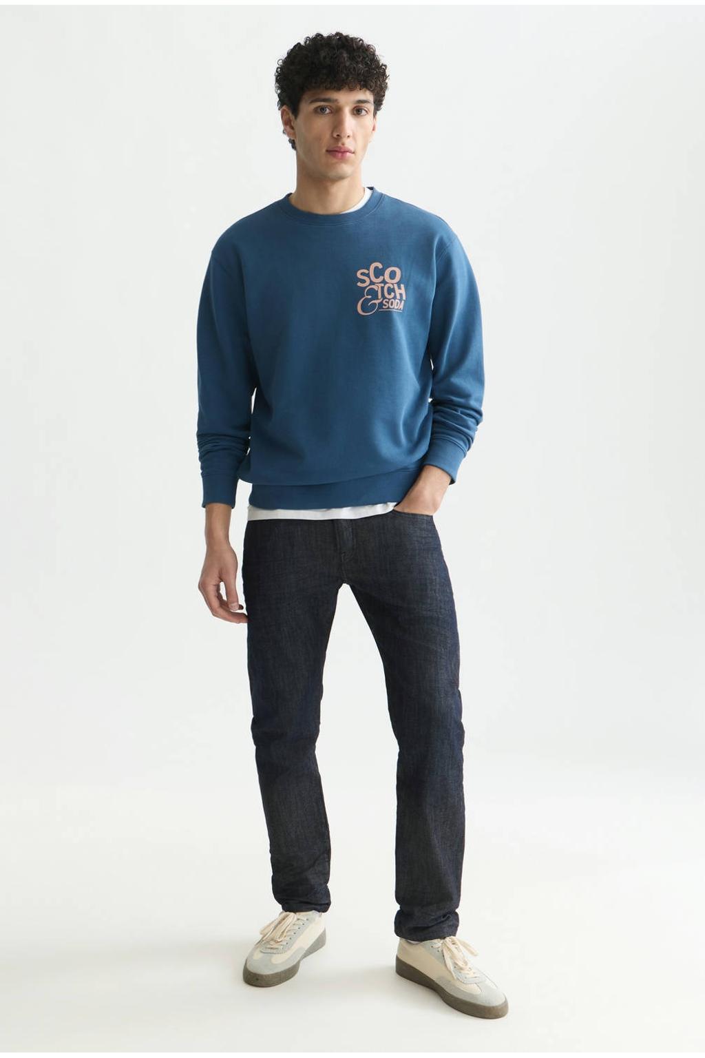Scotch & Soda regular fit sweater met print - blauw