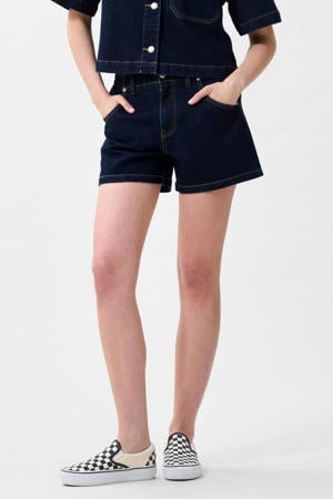 denim straight high waist short dark blue denim