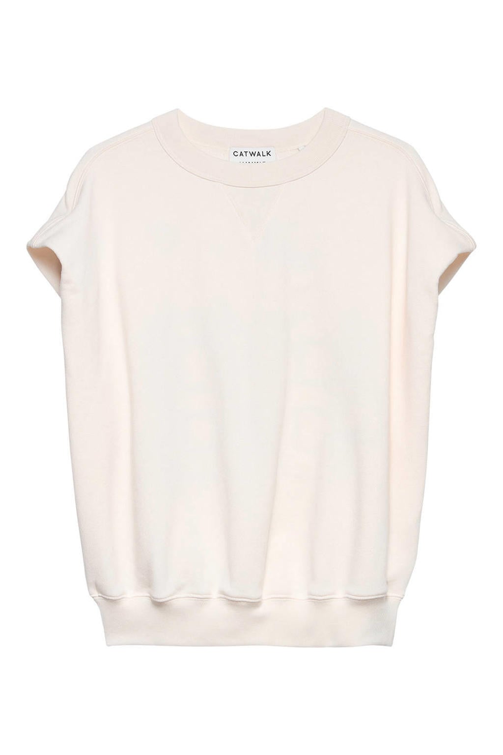 Beige dames Catwalk Junkie sweater van katoen met backprint, ronde hals en borduursels