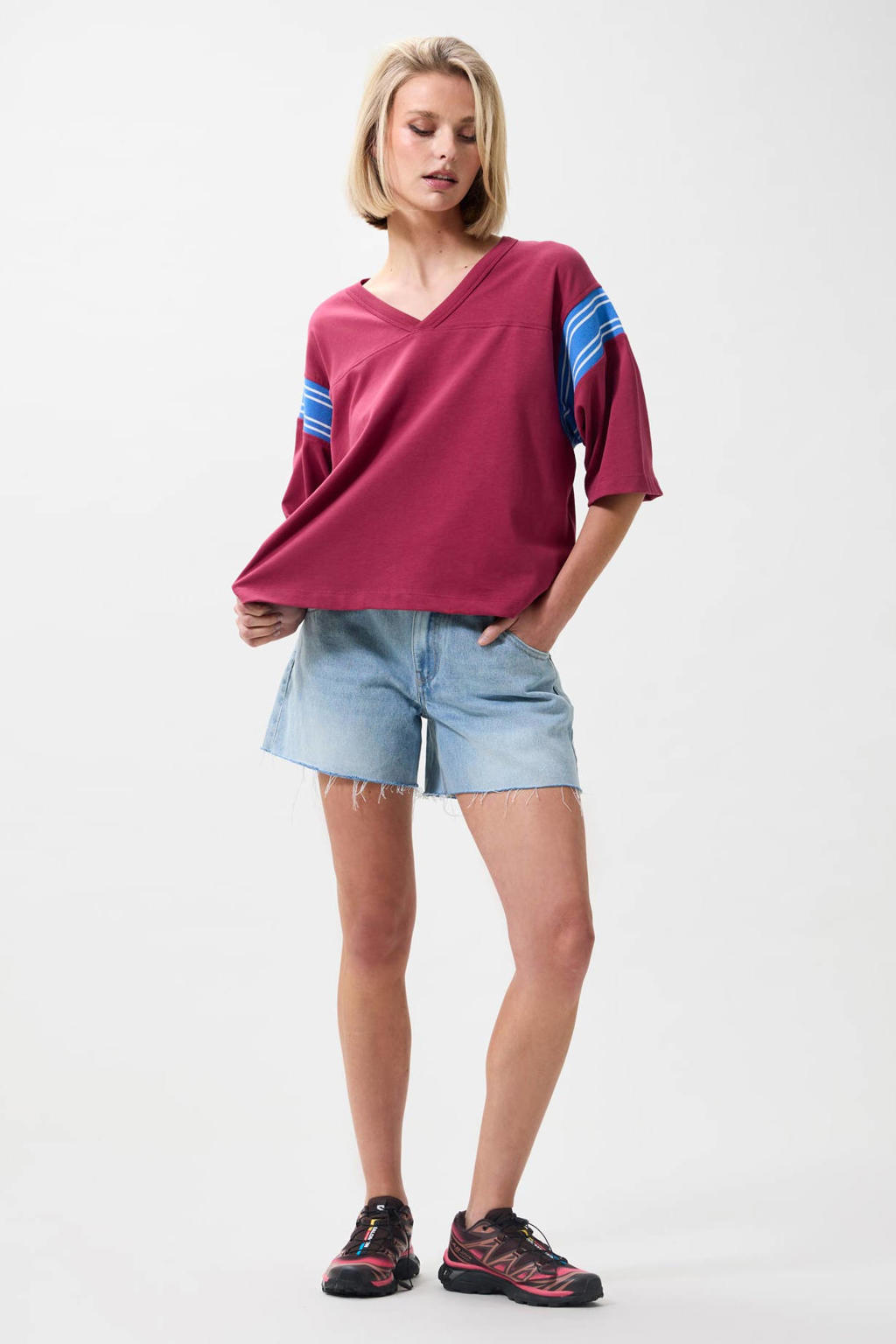 Rode dames Catwalk Junkie T-shirt van katoen met backprint, korte mouwen en ronde hals