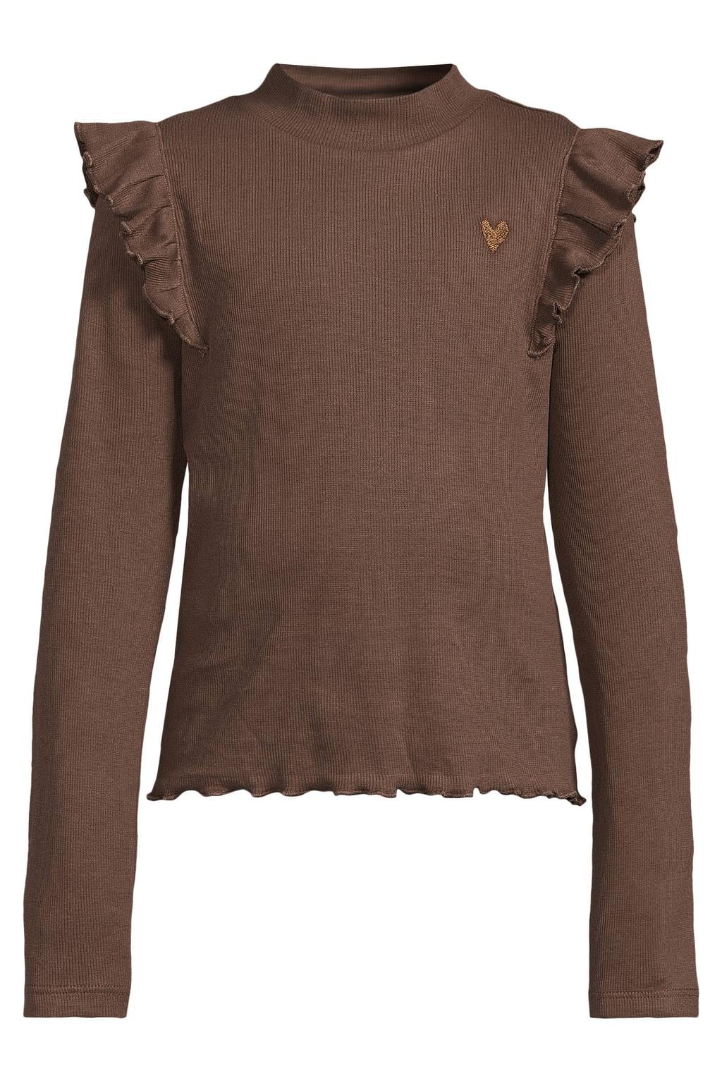 Donkerblauwe meisjes Me & My Monkey longsleeve van katoen met lange mouwen, opstaande kraag en golvende afwerking