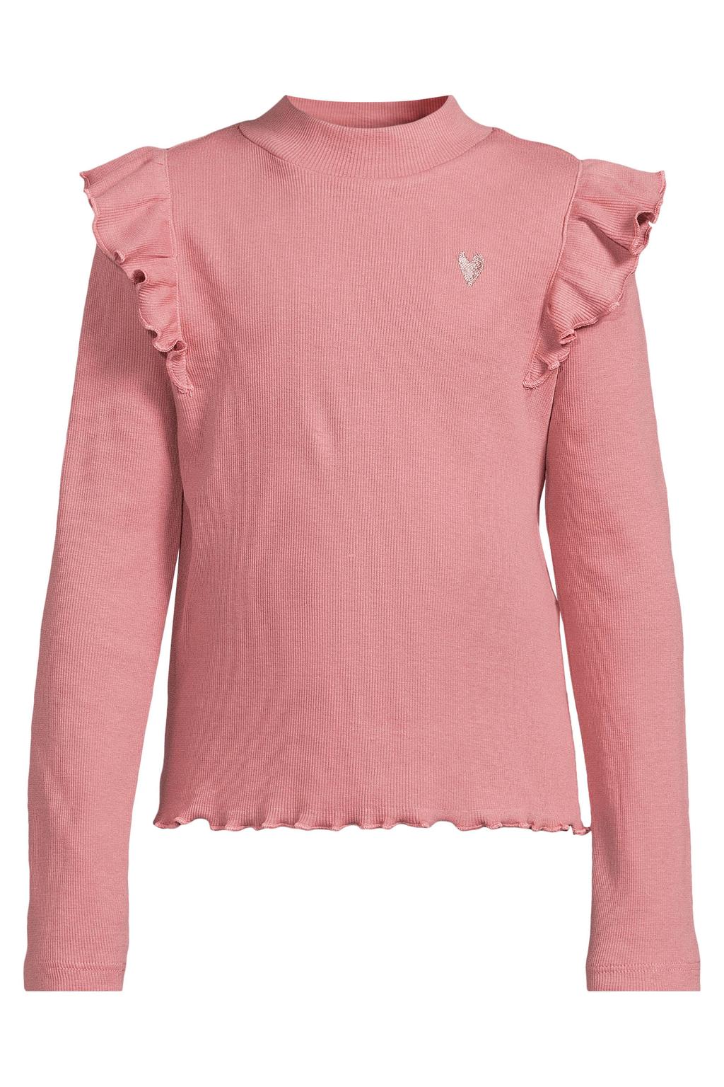 Roze meisjes Me & My Monkey longsleeve van katoen met lange mouwen, opstaande kraag en golvende afwerking