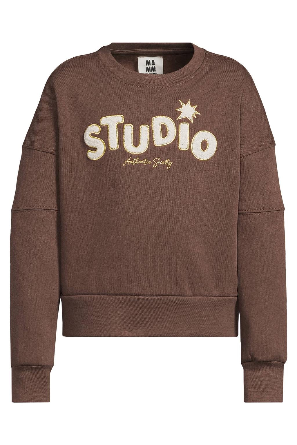 Me & My Monkey sweater met tekst - donkerbruin