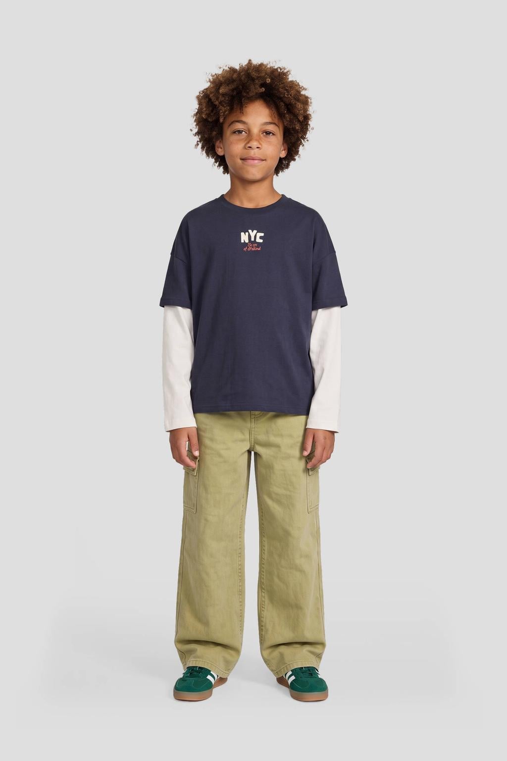 Donkerblauw en ecru jongens Me & My Monkey longsleeve van katoen met backprint, lange mouwen en ronde hals