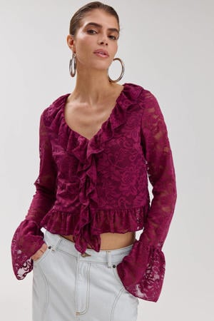 kanten blouse paars