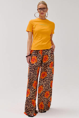 wide leg regular waist broek met panterprint multi