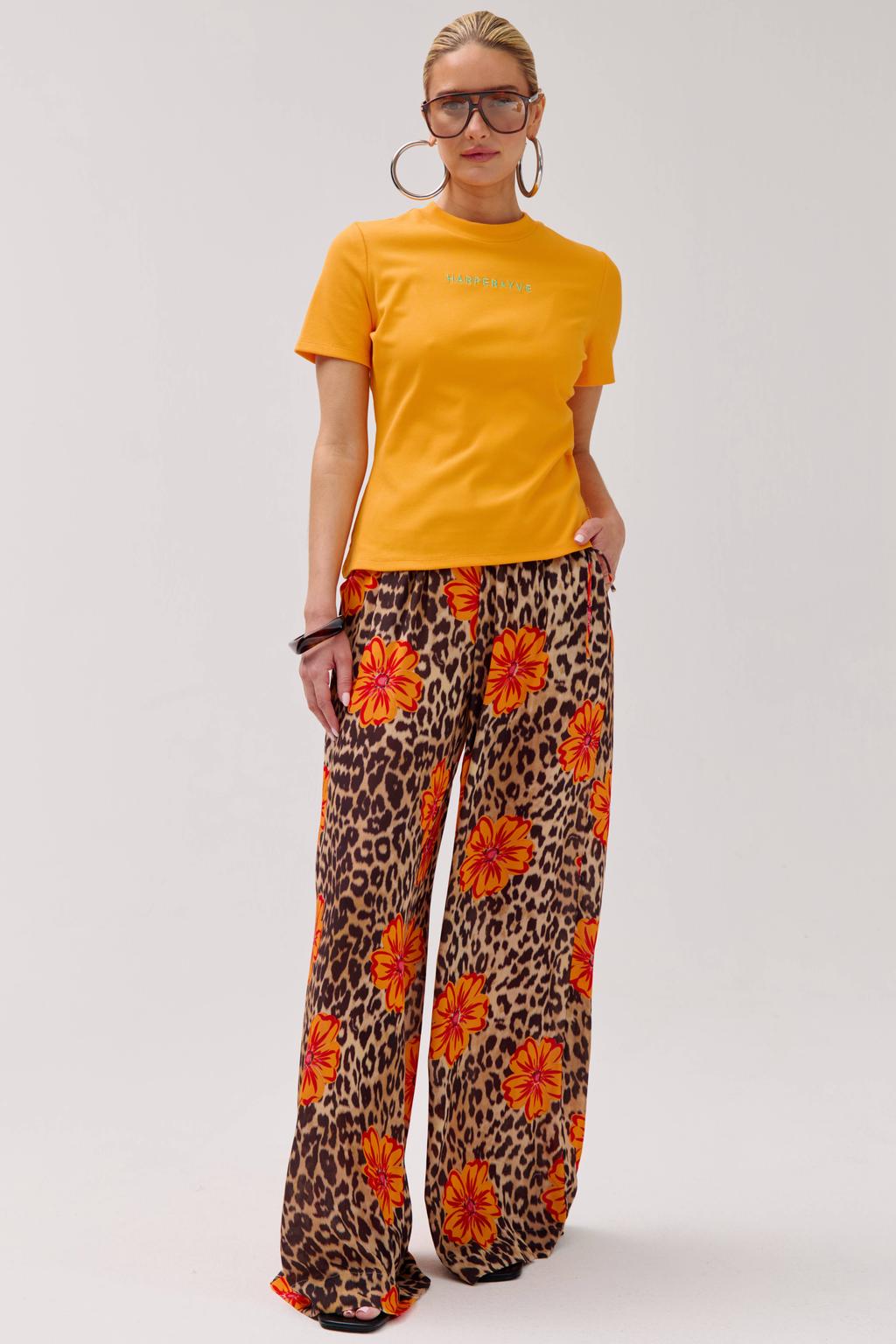 Multikleurige dames HARPER & YVE wide leg regular waist broek van viscose met panterprint