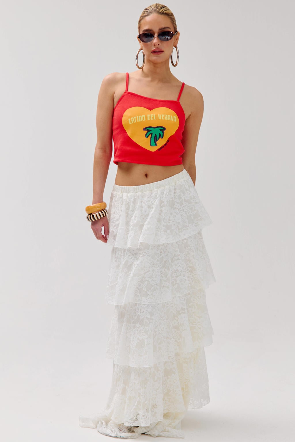 Ecru dames HARPER & YVE maxi rok gemaakt van polyamide en met elastische tailleband