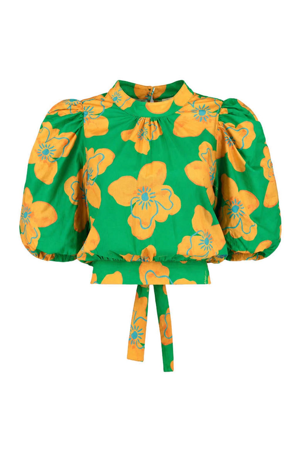 Groene dames HARPER & YVE gebloemde top met driekwart mouwen, ronde hals en striksluiting