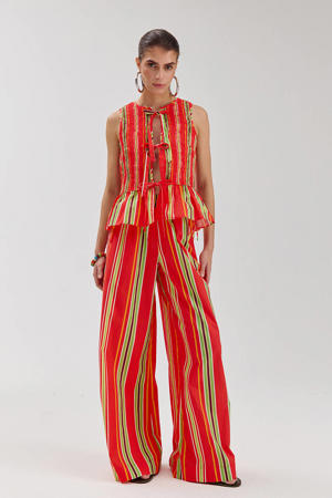wide leg high waist gestreepte broek rood