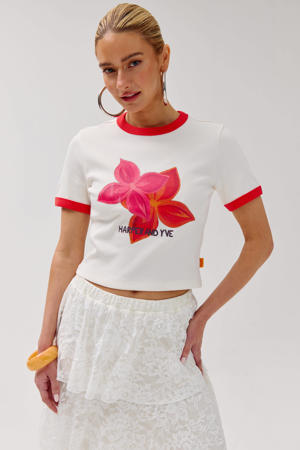 gebloemd T-shirt ecru