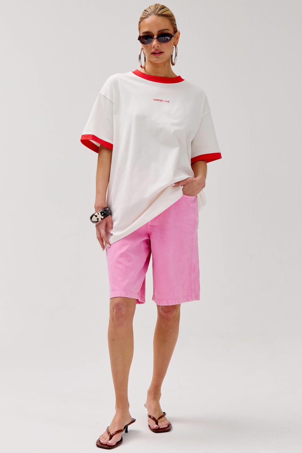 Ecru dames HARPER & YVE T-shirt van katoen met backprint, korte mouwen en ronde hals