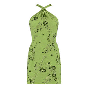 gebloemde cocktailjurk met pailletten groen