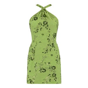gebloemde cocktailjurk met pailletten groen