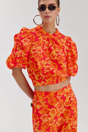 gebloemde top rood