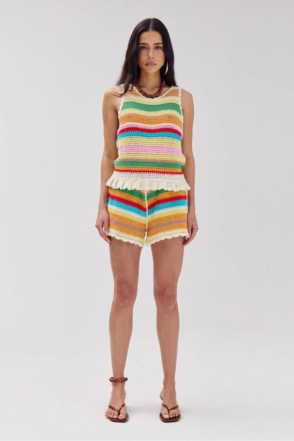 Multikleurige dames HARPER & YVE straight regular waist gestreepte casual short gehaakt van katoen