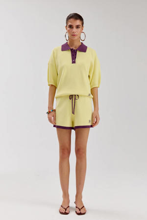 high waist casual short fijn gebreid lichtgeel
