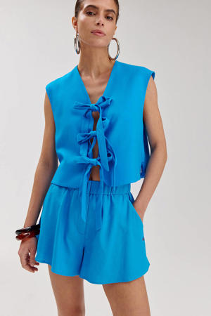 high waist casual short met linnen blauw