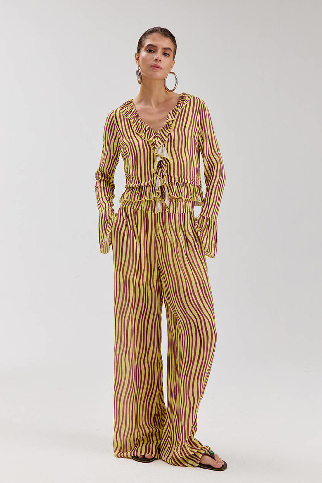 Geel en paarse dames HARPER & YVE wide leg high waist gestreepte broek van viscose