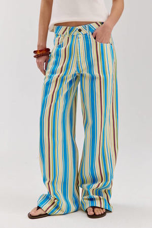 MAYRA-PA low waist gestreepte wide leg jeans blauw