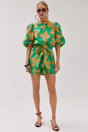 straight regular waist gebloemde casual short groen